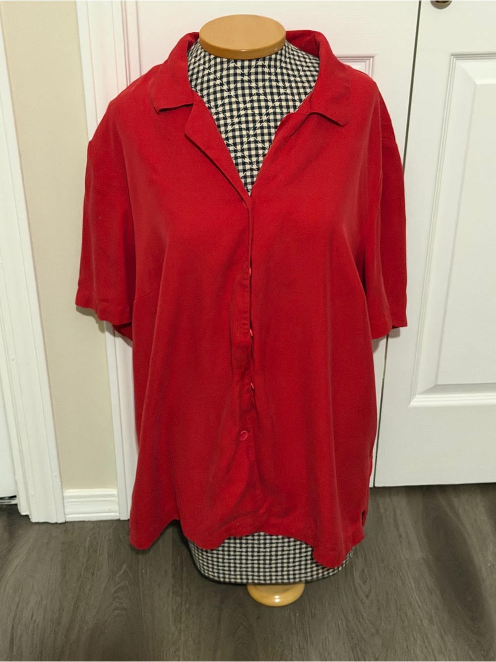 Saks Fifth Avenue Vibrant Red Short-Sleeve Button Down Blouse